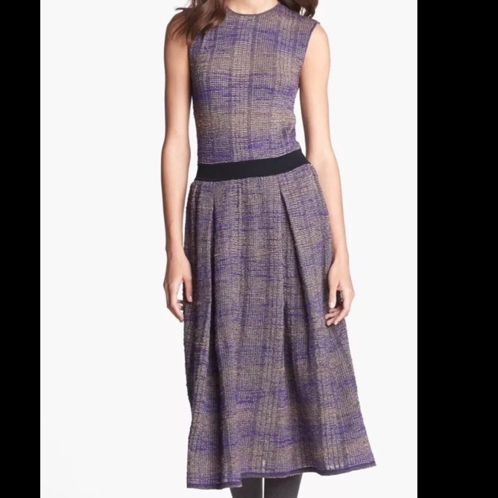 Tory Burch Purple and Tan Tweed Midi Dress